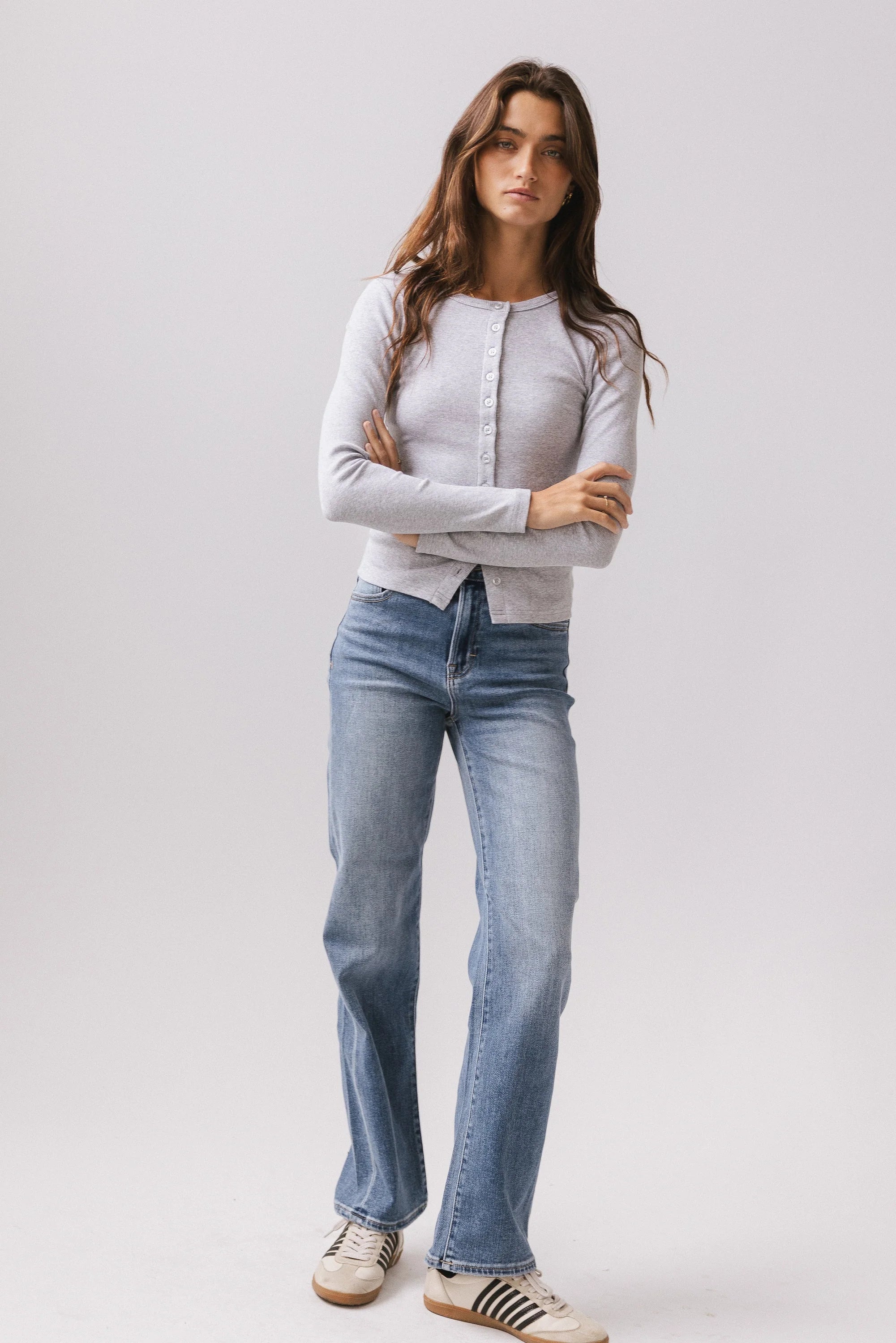 Mia Button Up Top in Grey