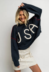 USA Oversized Sweater in Navy FINAL SALE