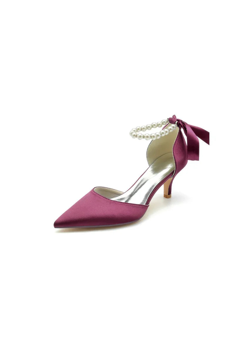Pointed Toe Ribbons Faux Pearl Pumps