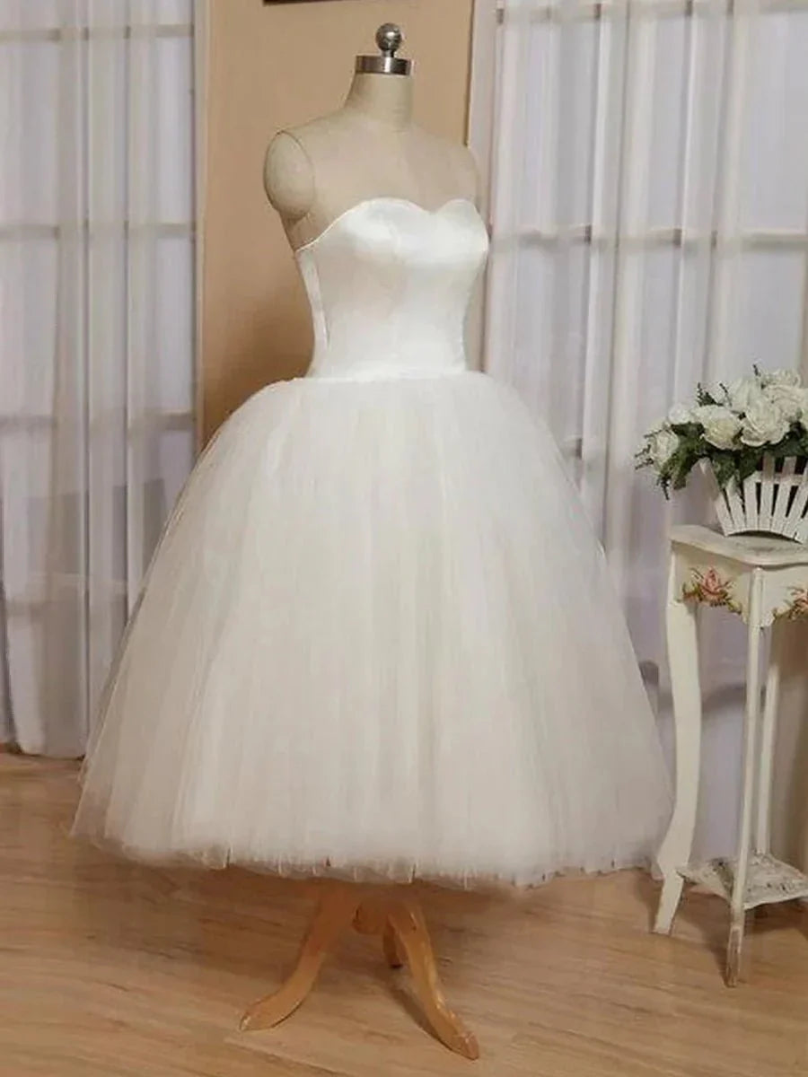 Sweetheart Empire Tea Length Tulle Wedding Dress With Lace Up Back
