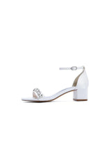Satin Block Heel Sandal with Diamond Embellishments