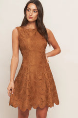 AUTUMN BLOOM LACE MINI DRESS BROWN