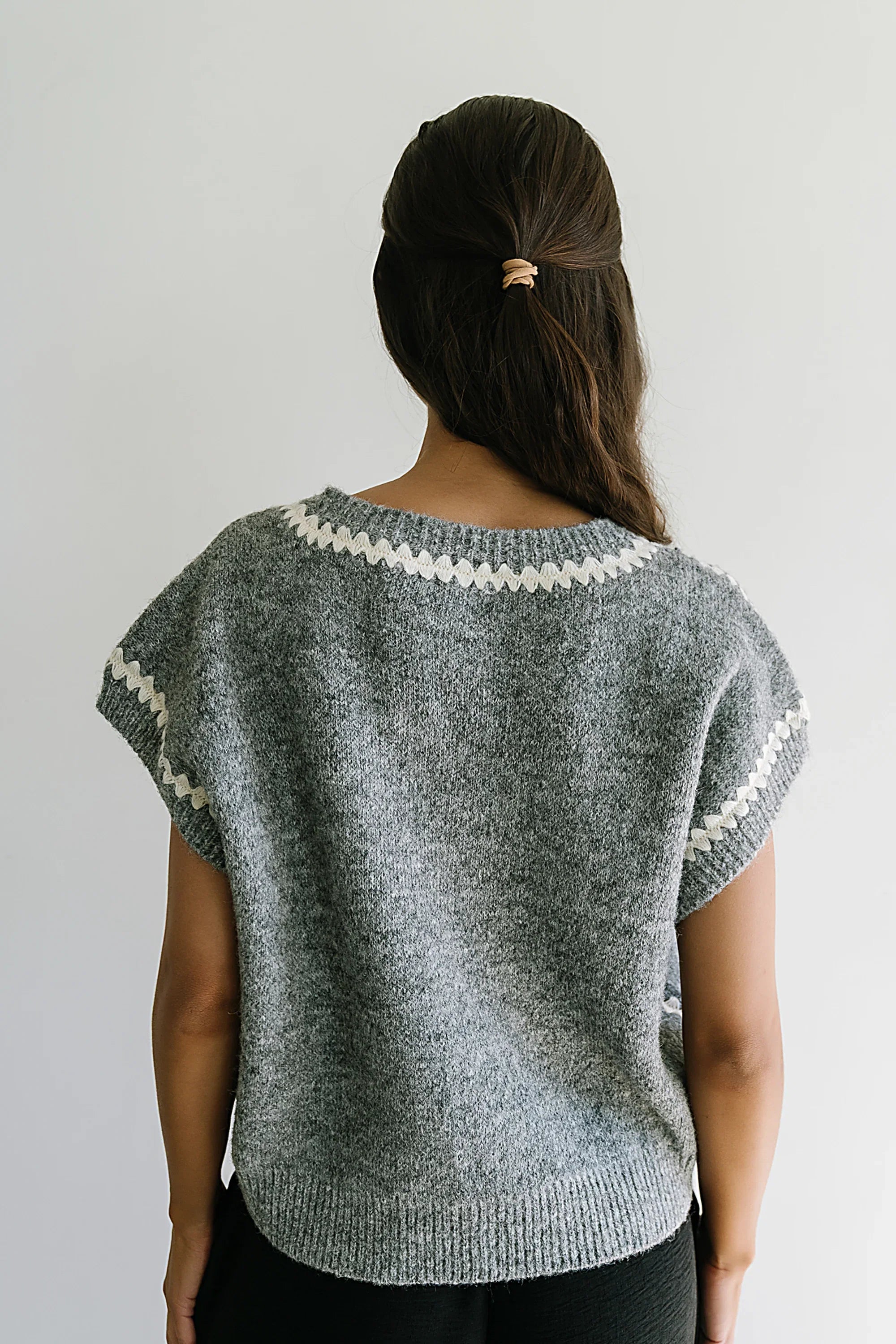 Hazel Embroidered Sweater Top in Grey FINAL SALE