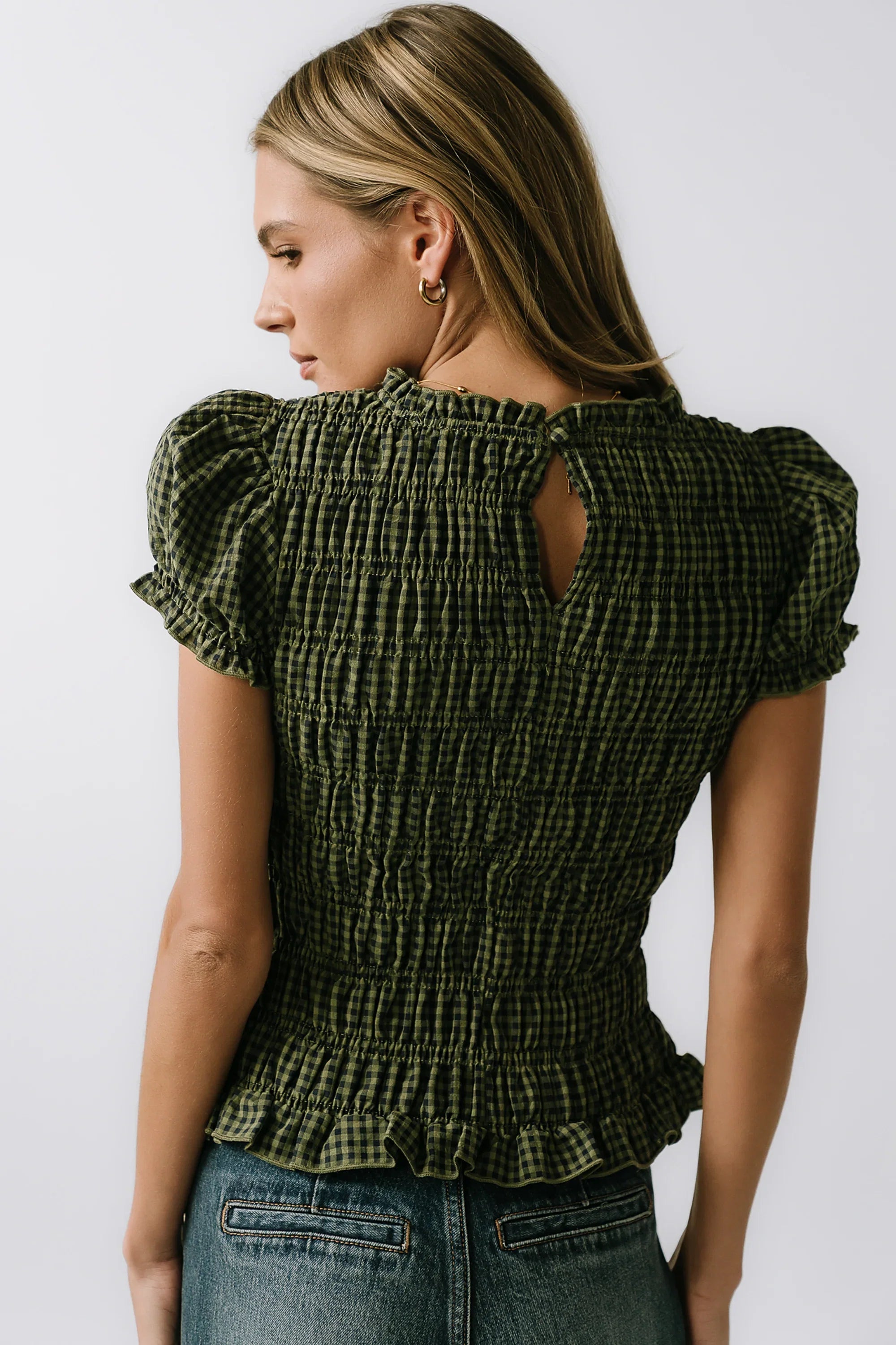 Ruth Smocked Top in Green FINAL SALE