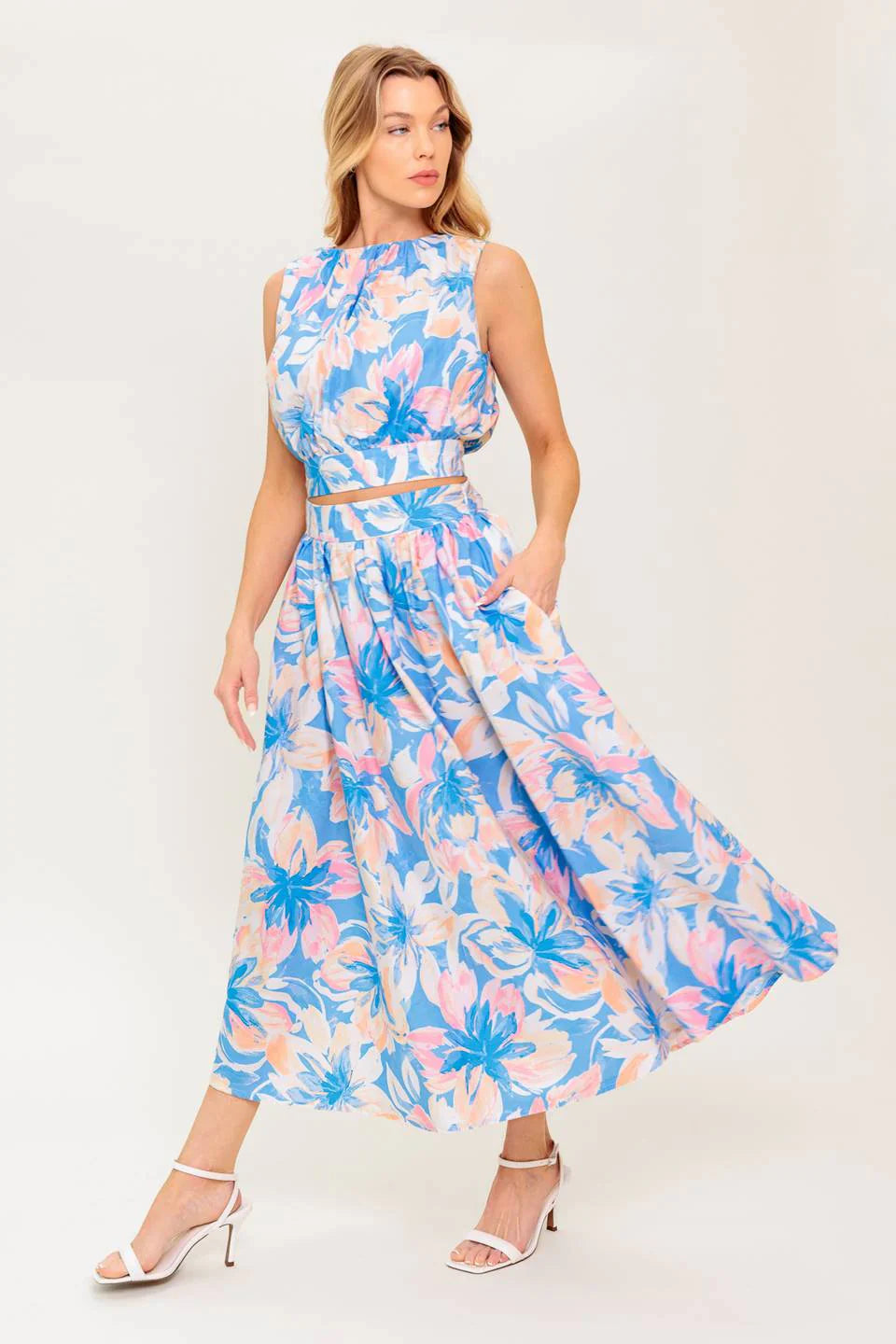 SUMMER HARMONY TIE TOP SKIRT SET POWDER BLUE