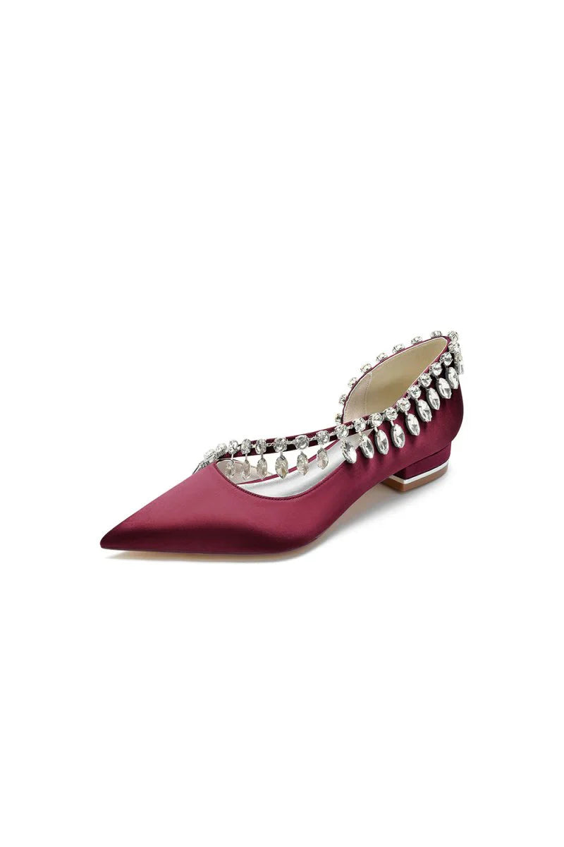 Rhinestone Beaded Pointed Toe Kitten Heels