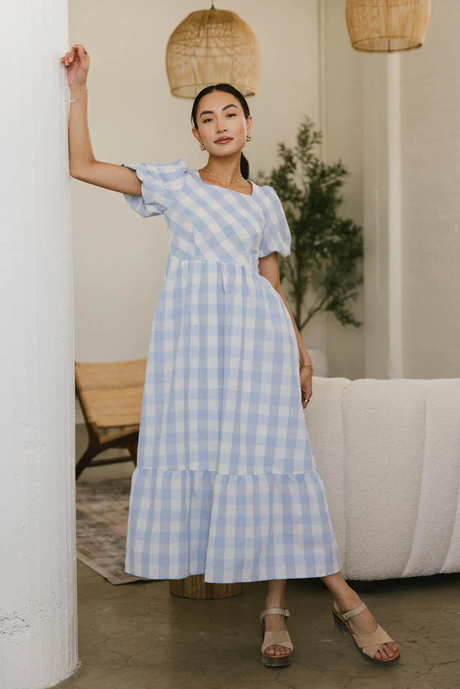 Jenna Gingham Maxi Dress in Blue FINAL SALE
