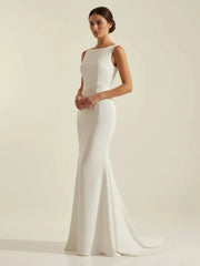 Simple Sleeveless Mermaid Wedding Dress With Sexy Bow
