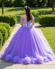 Ball Gown Organza Off the Shoulder Purple Quinceanera Dress