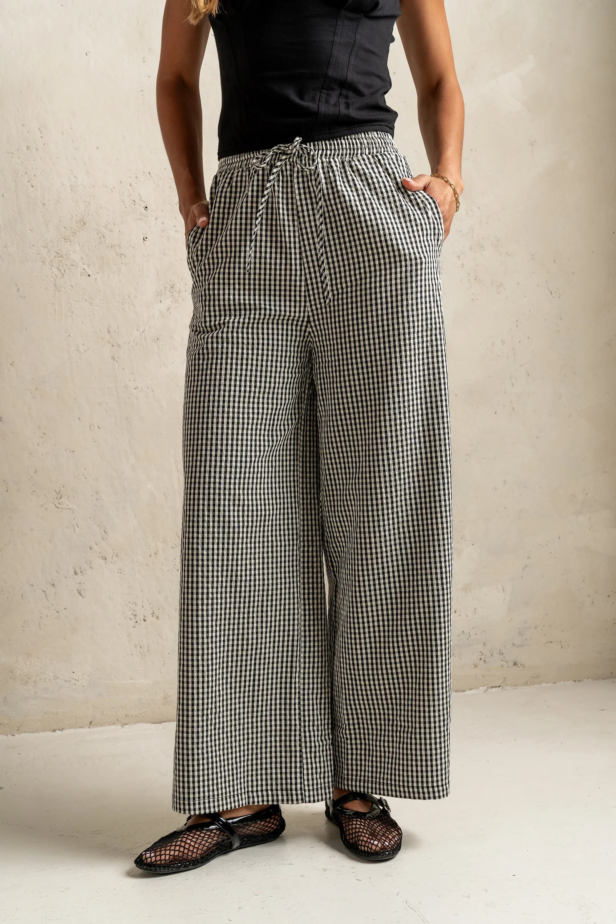 Ada Gingham Wide Leg Pants in Black FINAL SALE