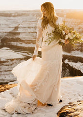 Gorgeous Boho Lace Long Sleeves Mermaid Appliques Wedding Dress