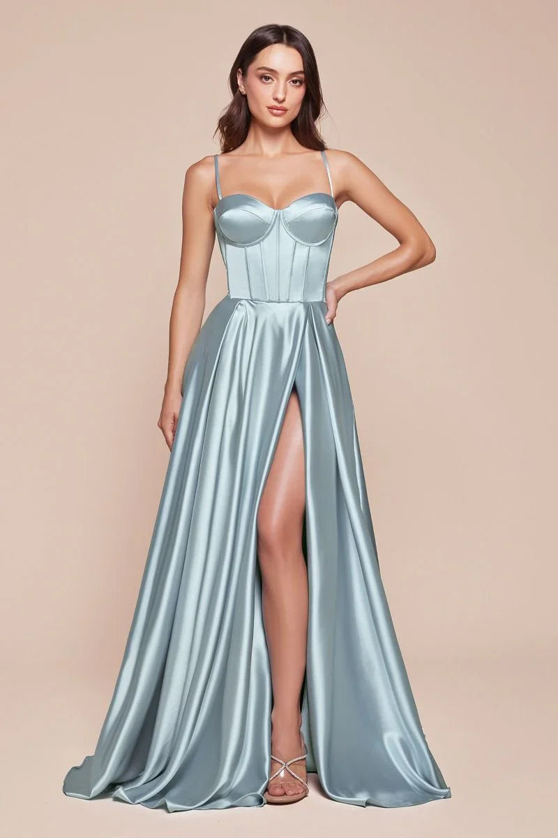 SELMA GOWN A LINE LUXE SATIN BUSTIER DRESS