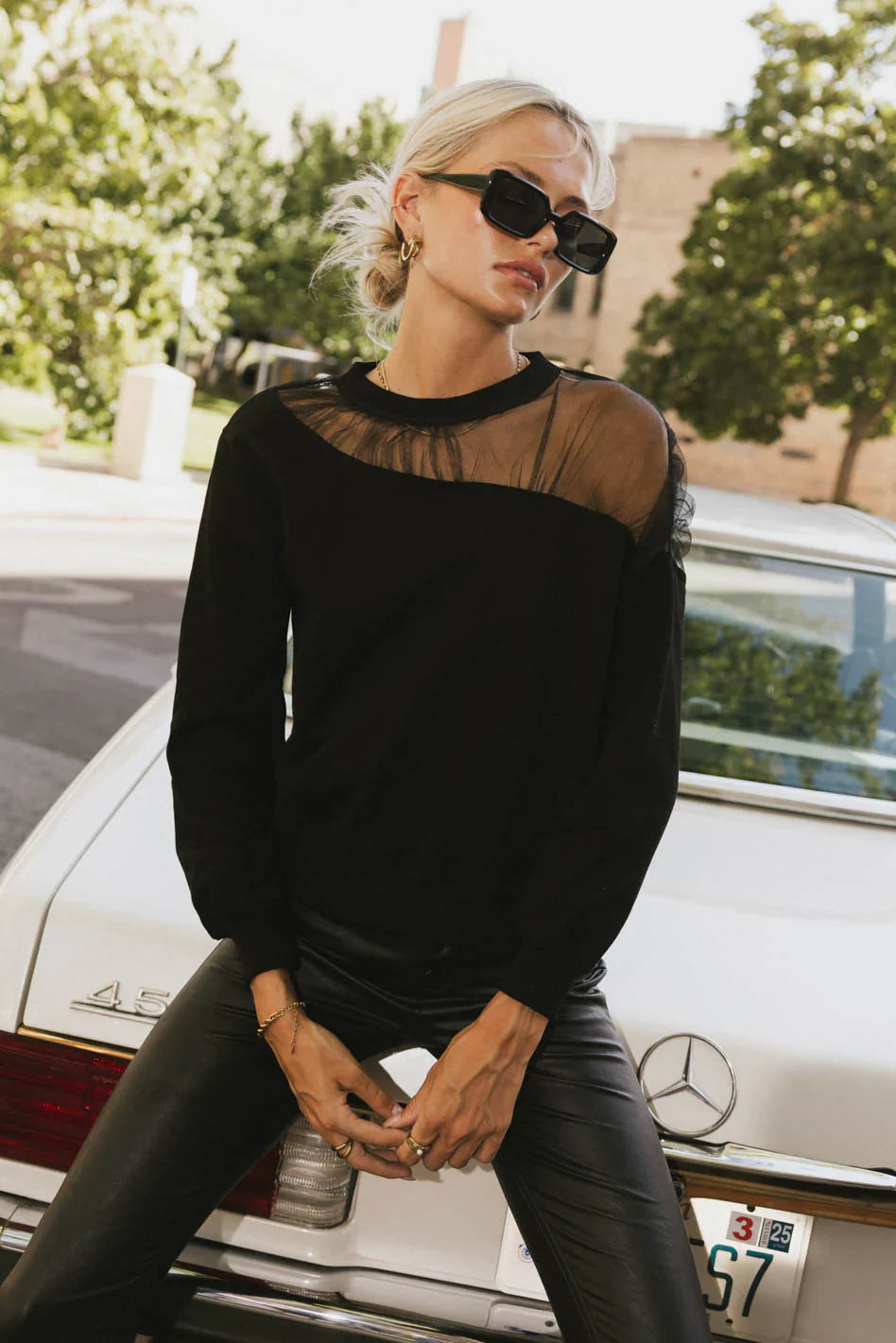 Sandry Tulle Crewneck in Black FINAL SALE