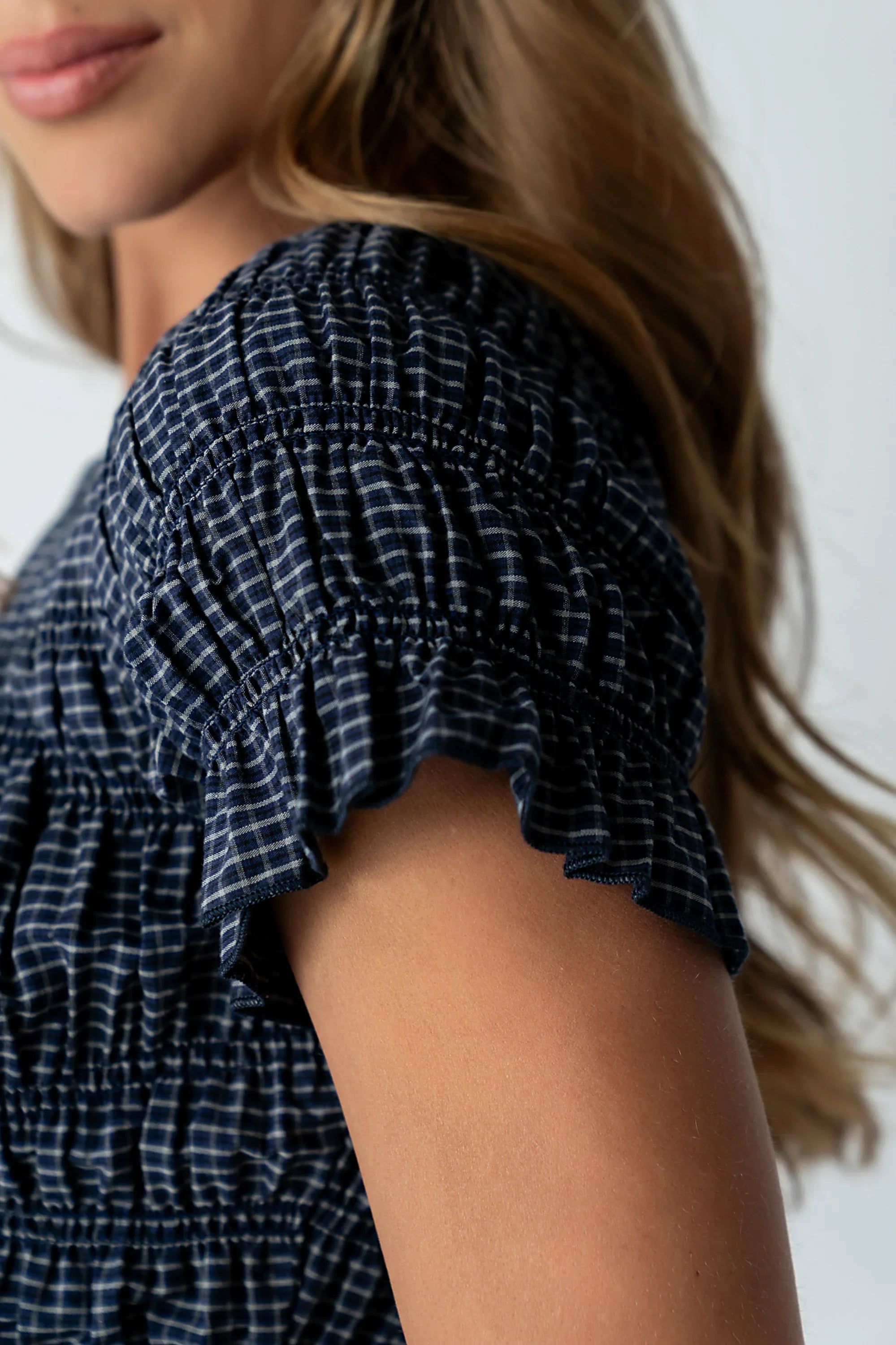 Marta Smocked Blouse in Navy