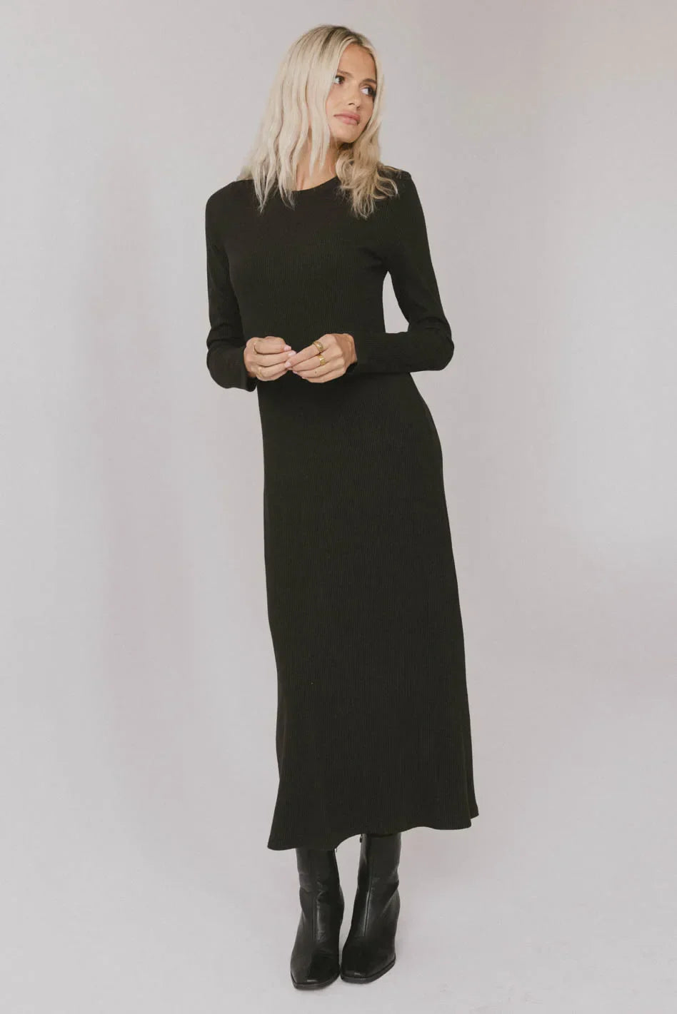 Lynette Ribbed Maxi Dress in Charcoal FINAL SALE