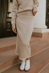 Kenna Contrast Midi Skirt in Oatmeal FINAL SALE