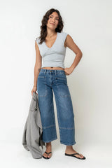 Kinzey Lace Trim Top in Heather Grey