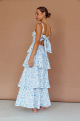 Molly Maxi Dress Blue Floral Tiered Dress with Bow