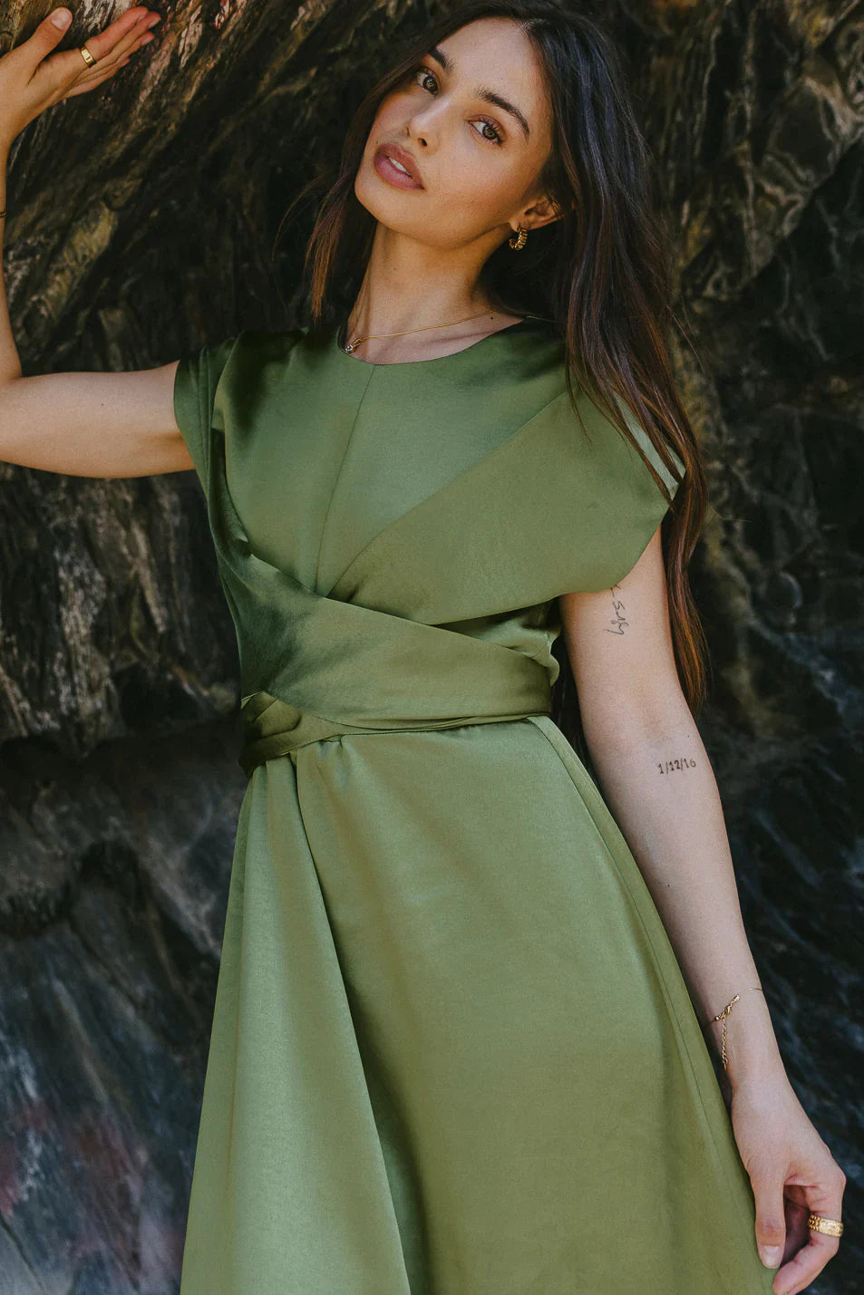 Rosalind Midi Dress in Moss FINAL SALE