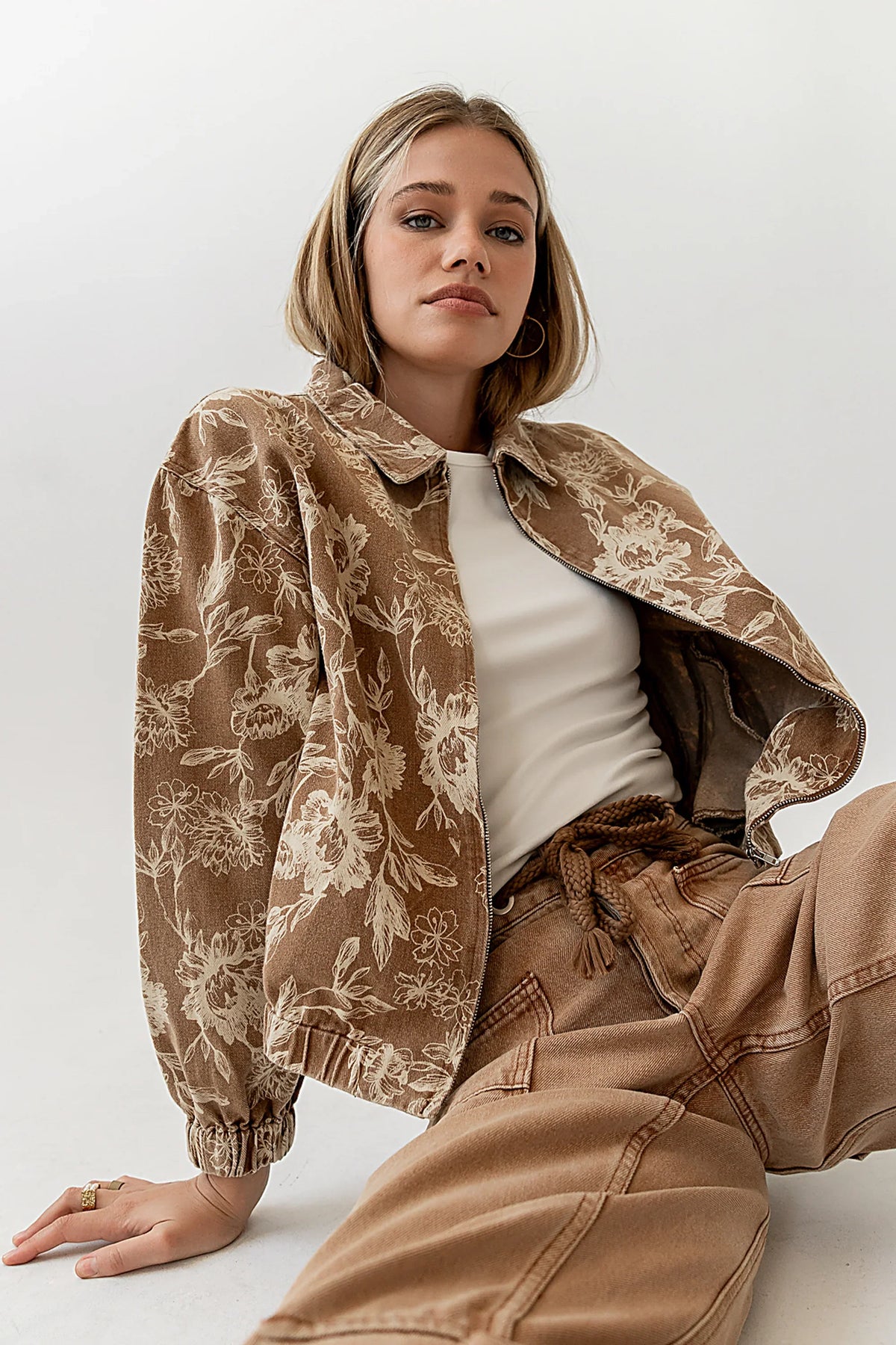 Kellie Floral Bomber Jacket in Camel FINAL SALE
