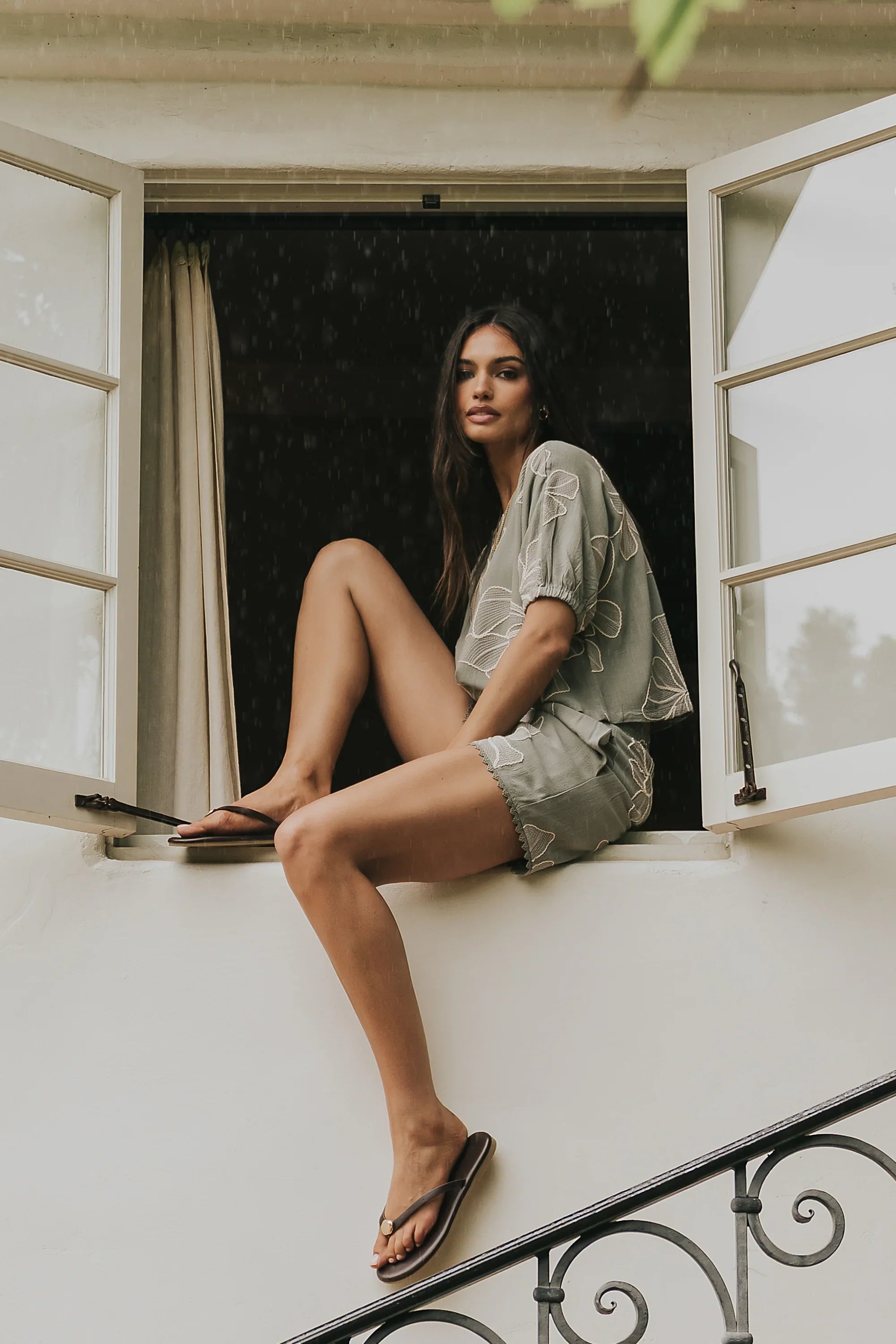 Kortney Floral Oversized Top in Sage