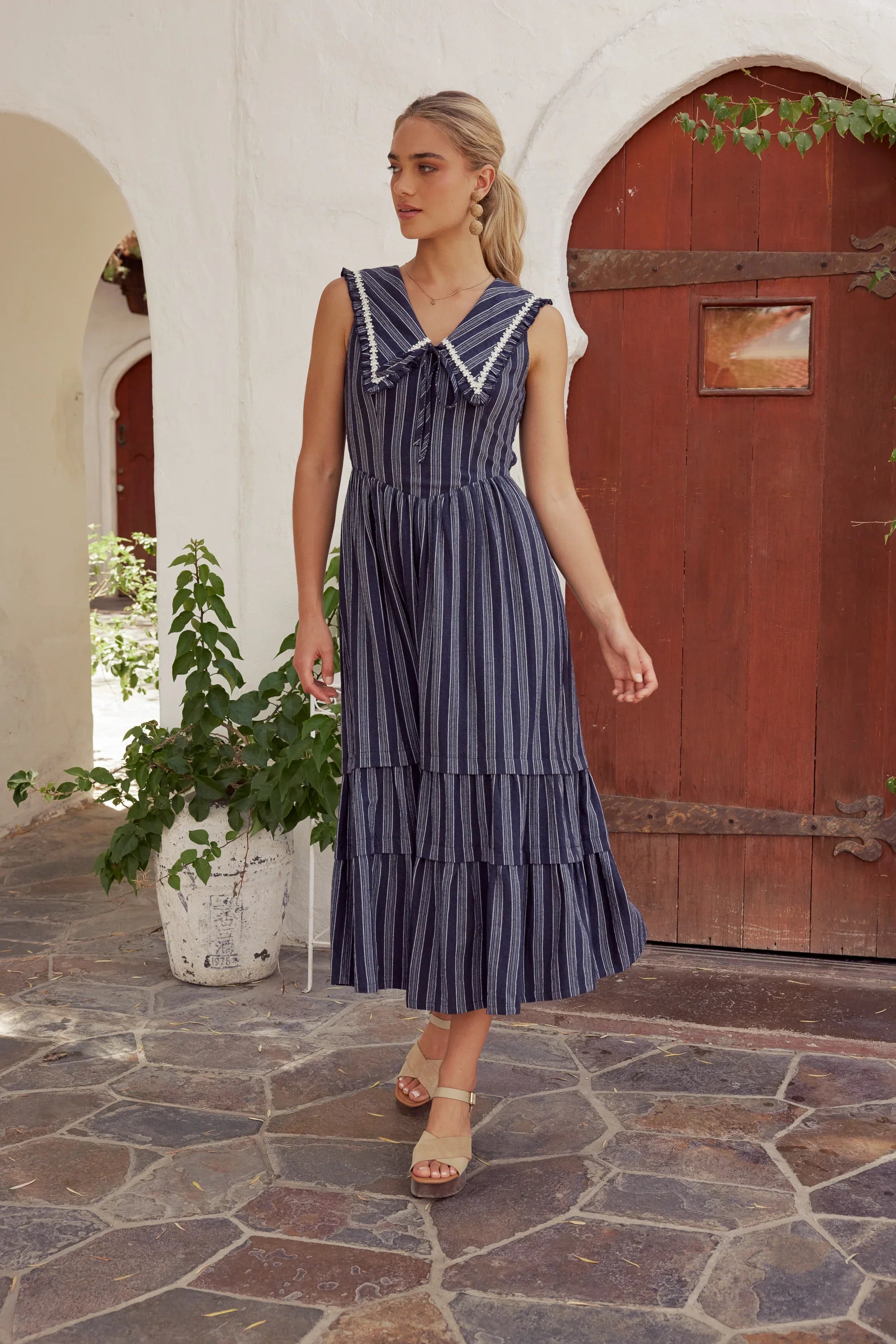 Miya Collared Midi Dress in Navy FINAL SALE