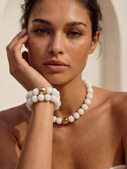 Power Bead Bracelet Stack in Bone