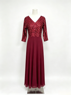 Burgundy Sequin Chiffon Maxi Evening Dress