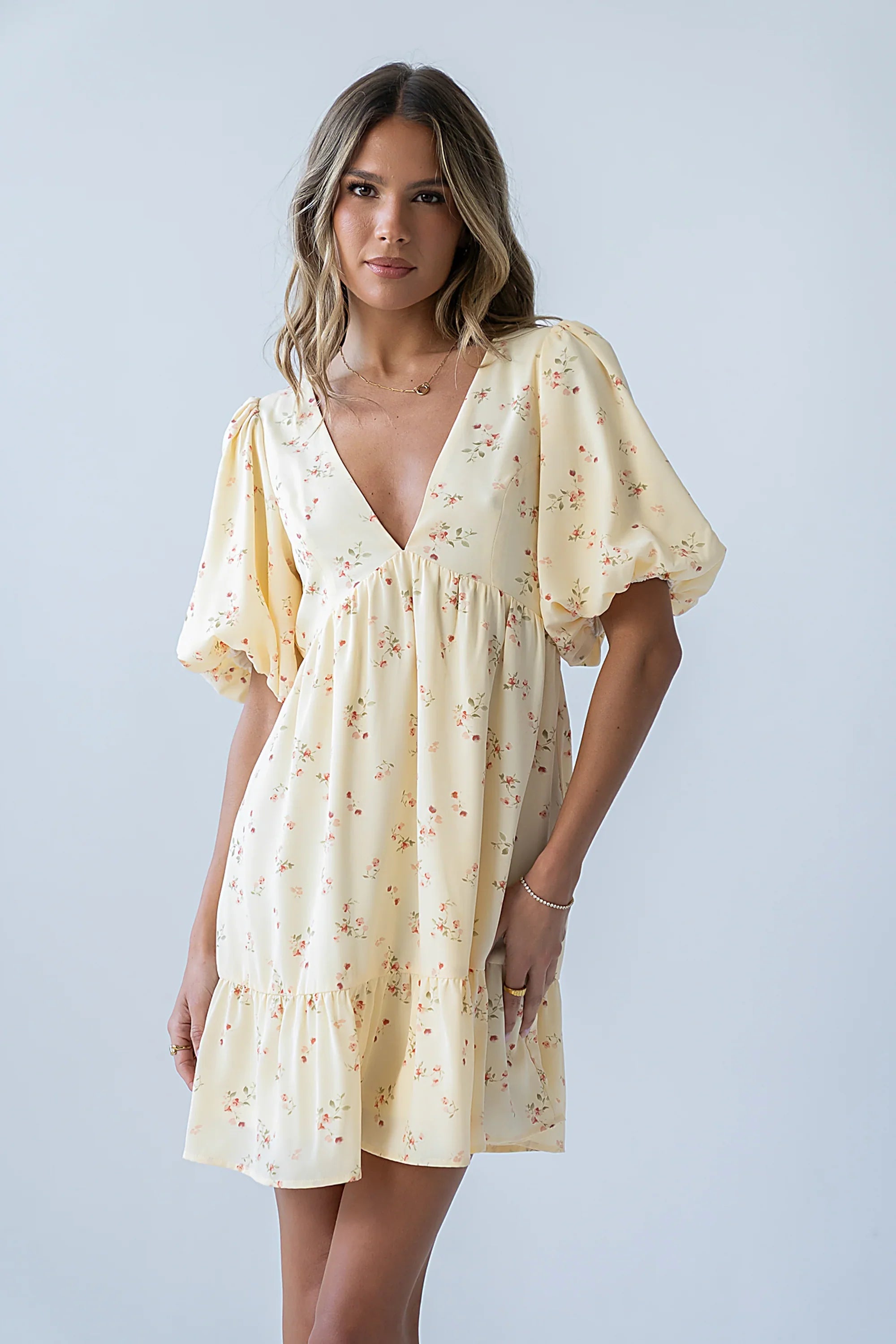 Lizzy Floral Mini Dress in Yellow FINAL SALE