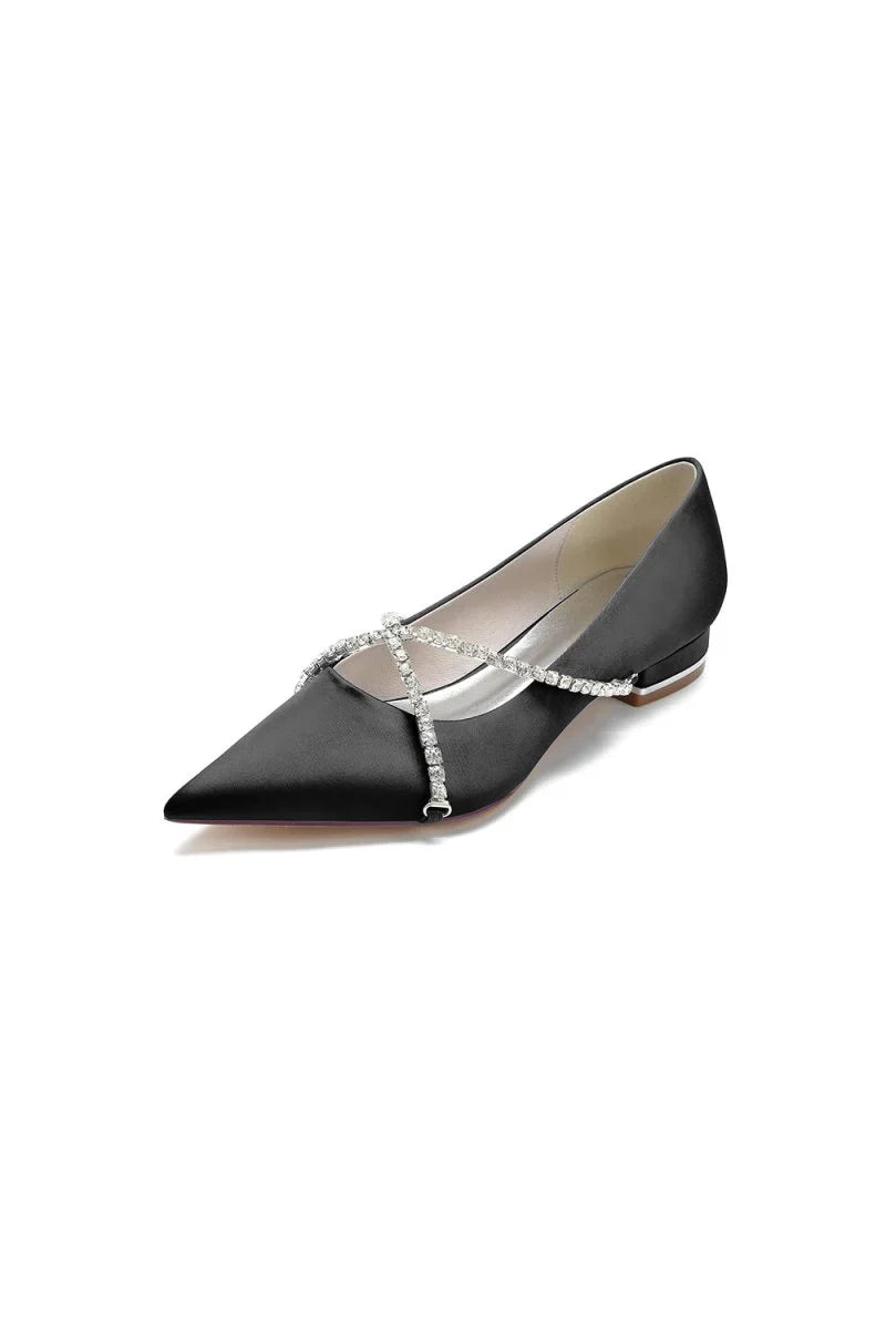 Pointed Toe Rhinestone Strap Kitten Heels
