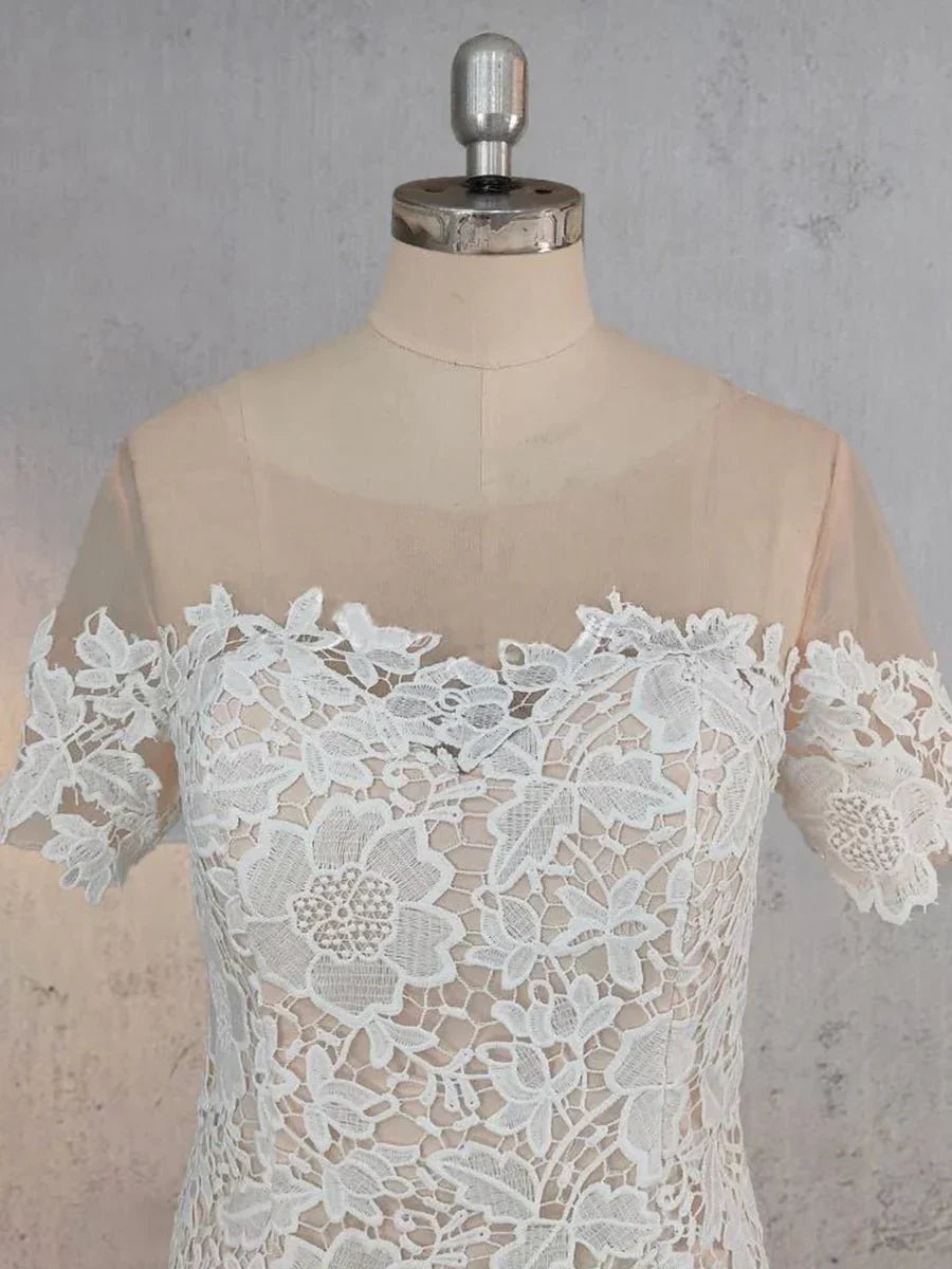 Mermaid Scoop Illusion Neck Floral Wedding Dress