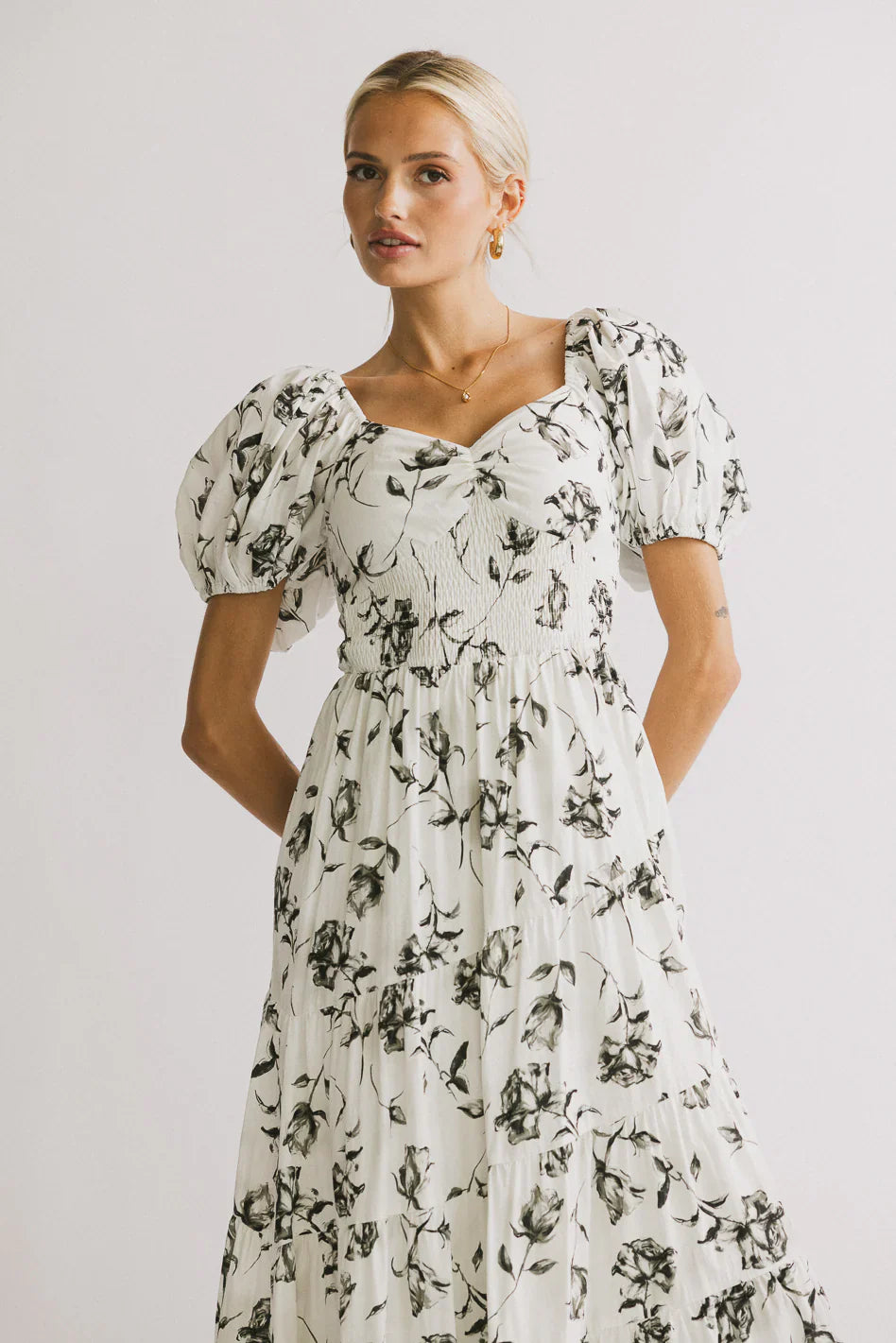 Robbie Floral Midi Dress in White FINAL SALE