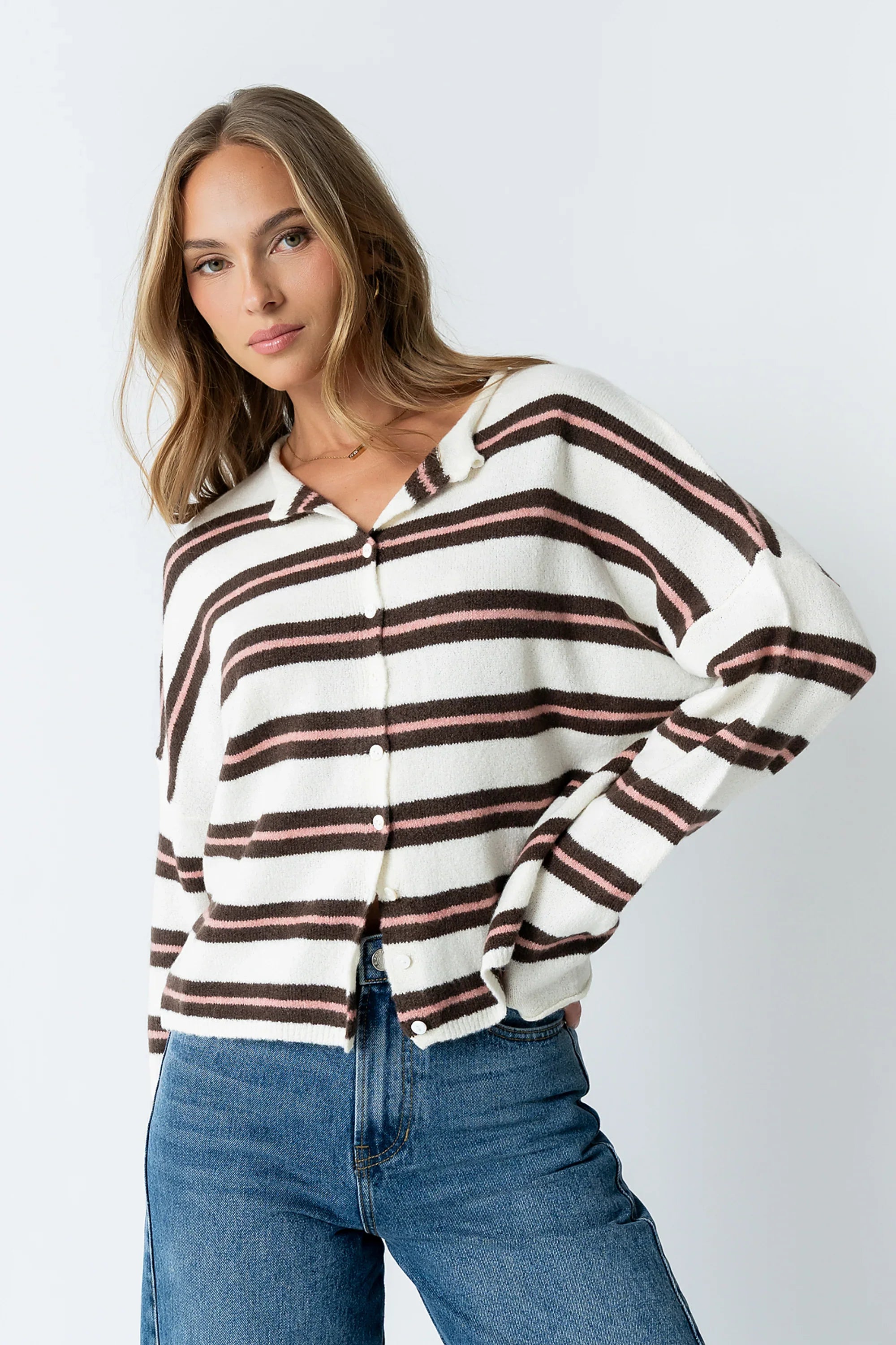 Mariah Striped Cardigan in Ivory FINAL SALE