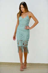 Khaleesi Dress Sage Lace Dress With Fringe FINAL SALE