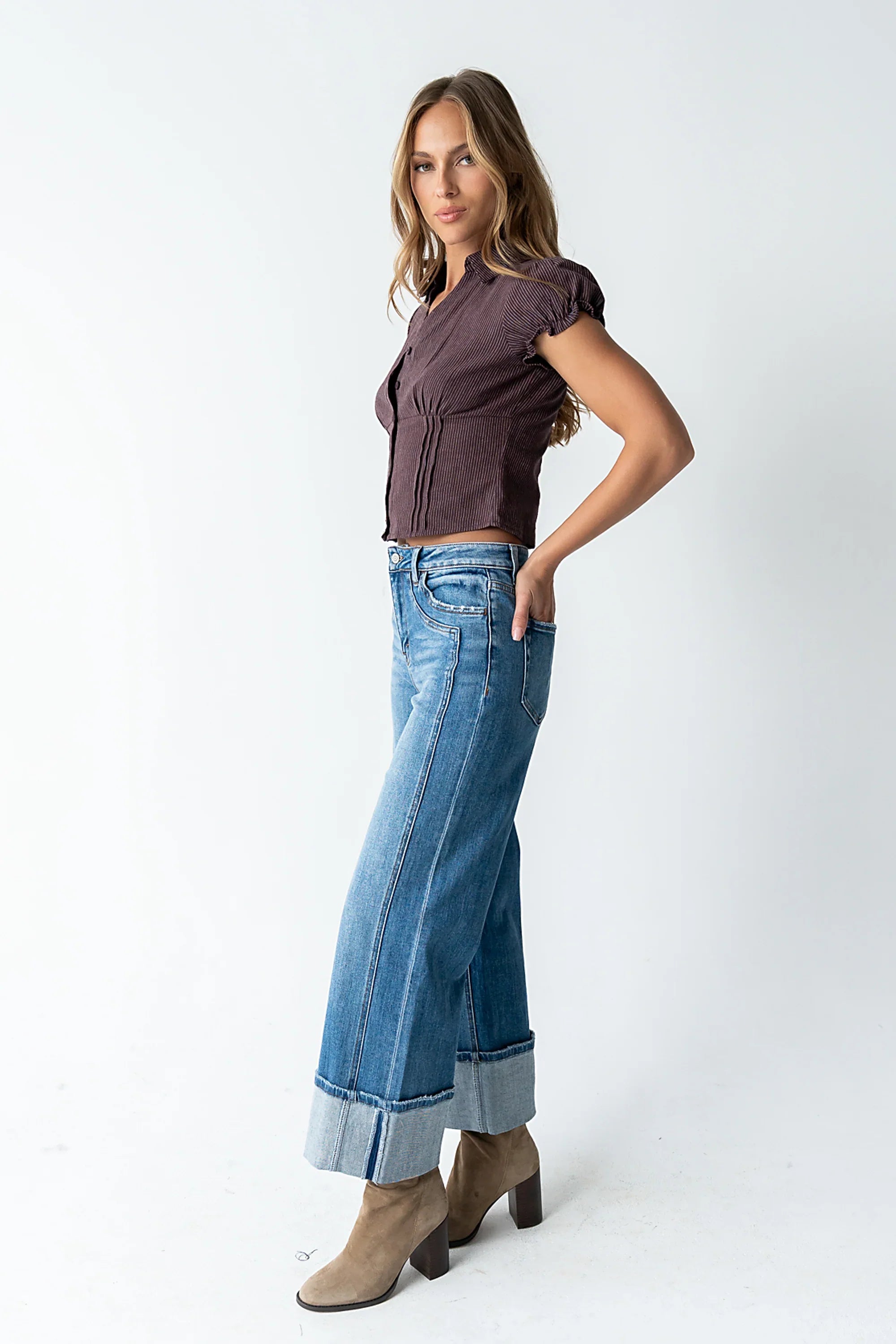 Lacie Striped Blouse in Dark Brown