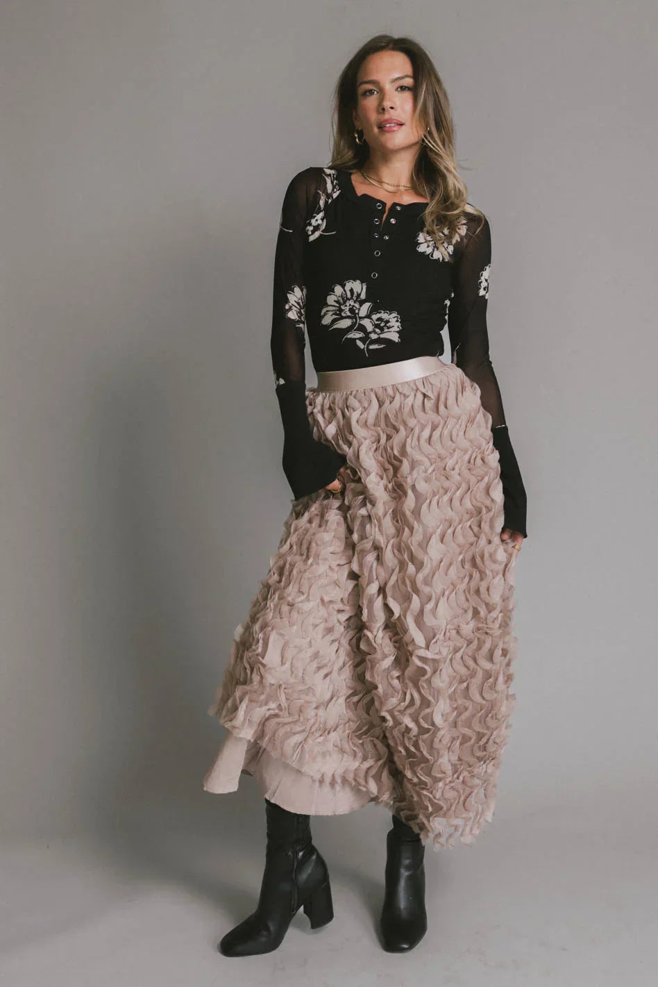 Yani Ruffle Tulle Maxi Skirt in Mauve FINAL SALE