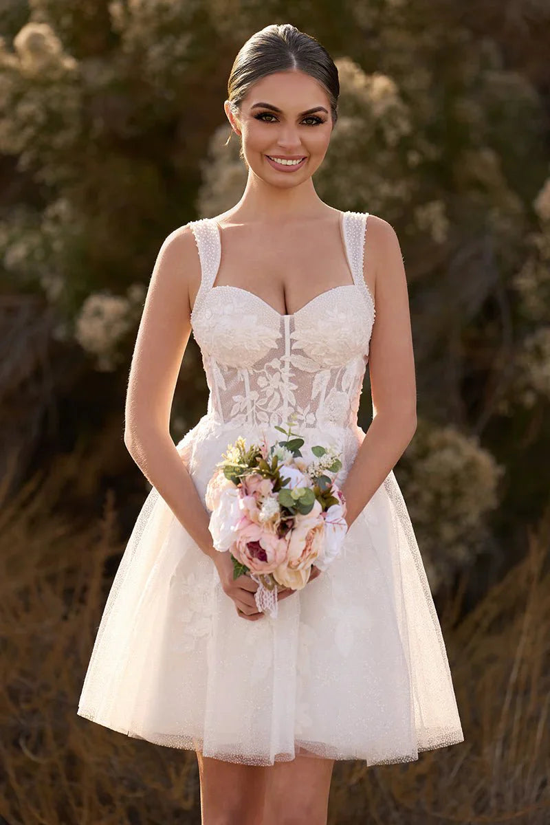 Unqiue A Line Sweetheart Sequin Short Wedding Dress with Appliques