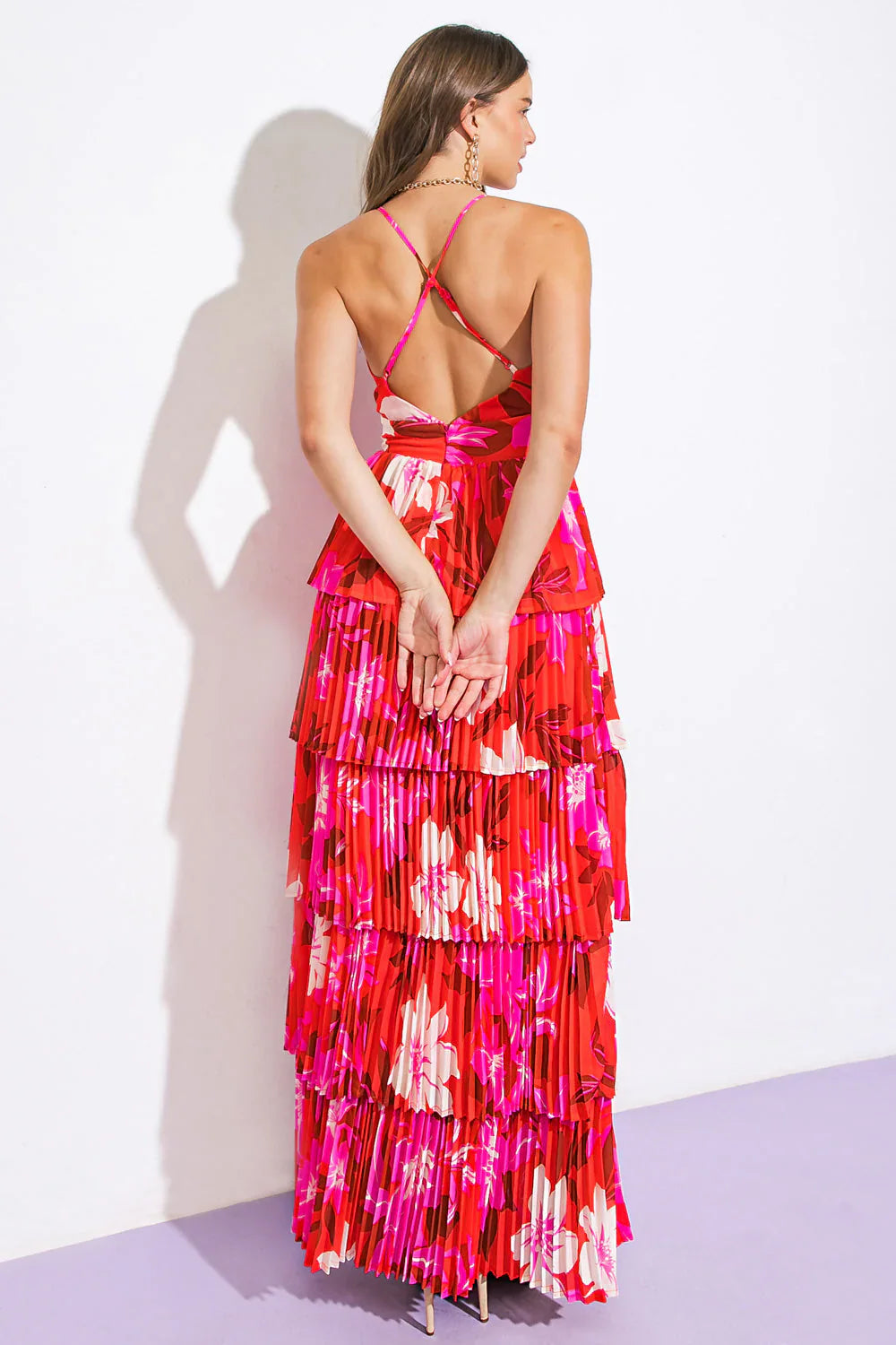 BEYOND AMAZING RED PLEATED MAXI DRESS