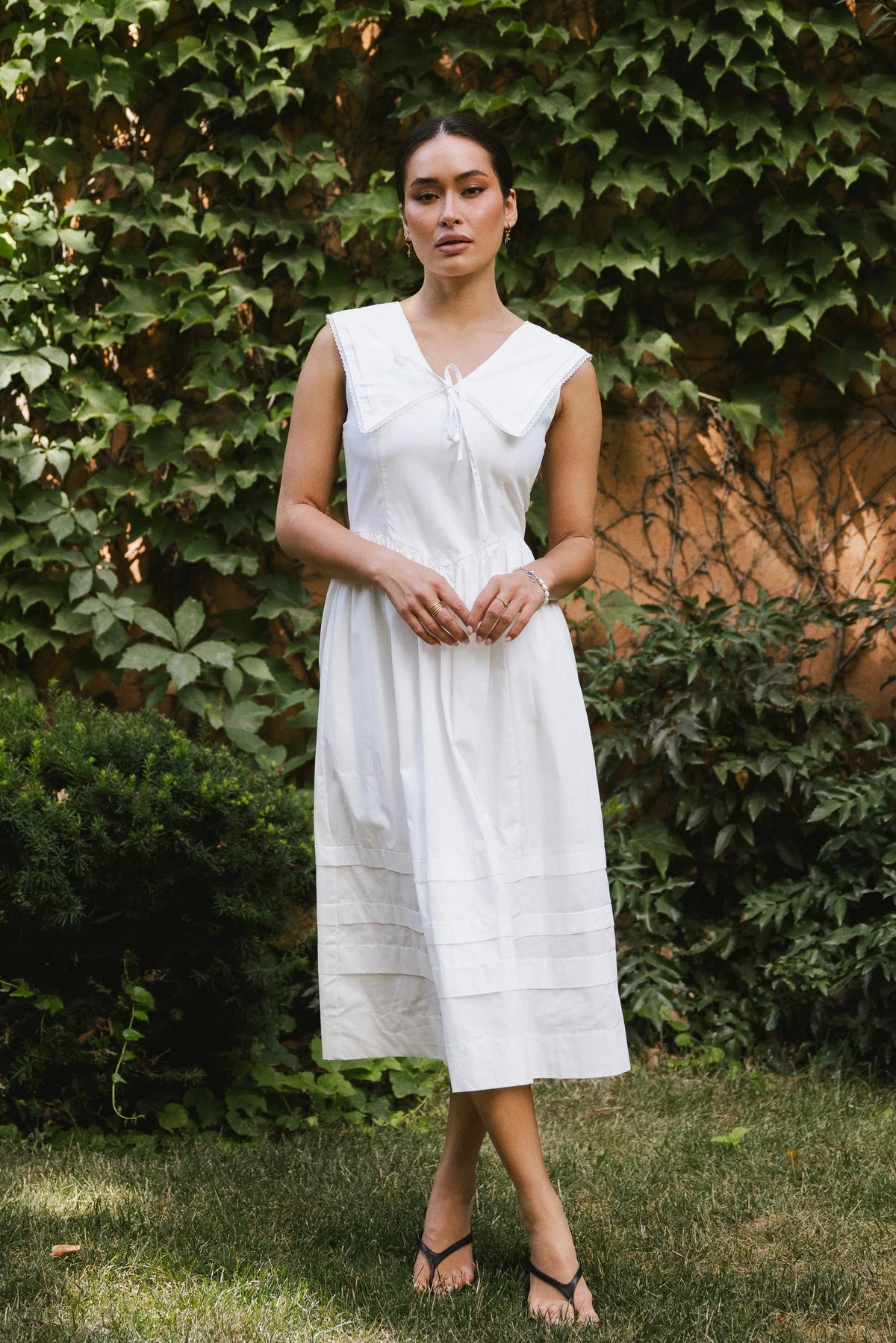 Louie Collared Midi Dress in White FINAL SALE
