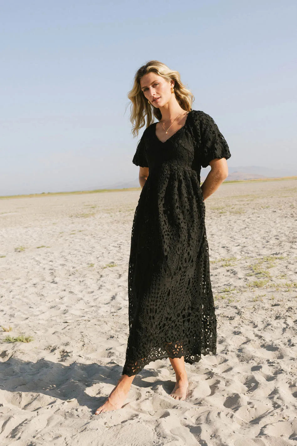 Devon Eyelet Lace Maxi Dress in Black FINAL SALE