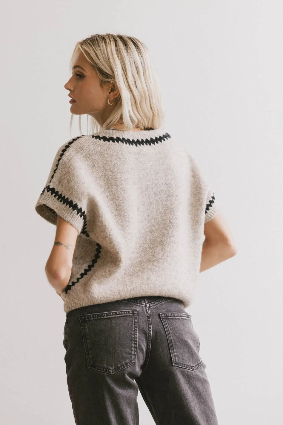Hazel Embroidered Sweater Top in Oatmeal