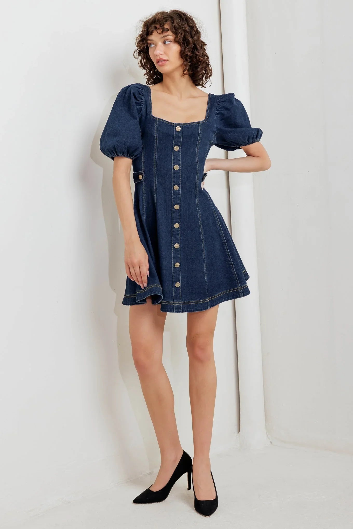 PUFF PLAY DENIM MINI DRESS FINAL SALE