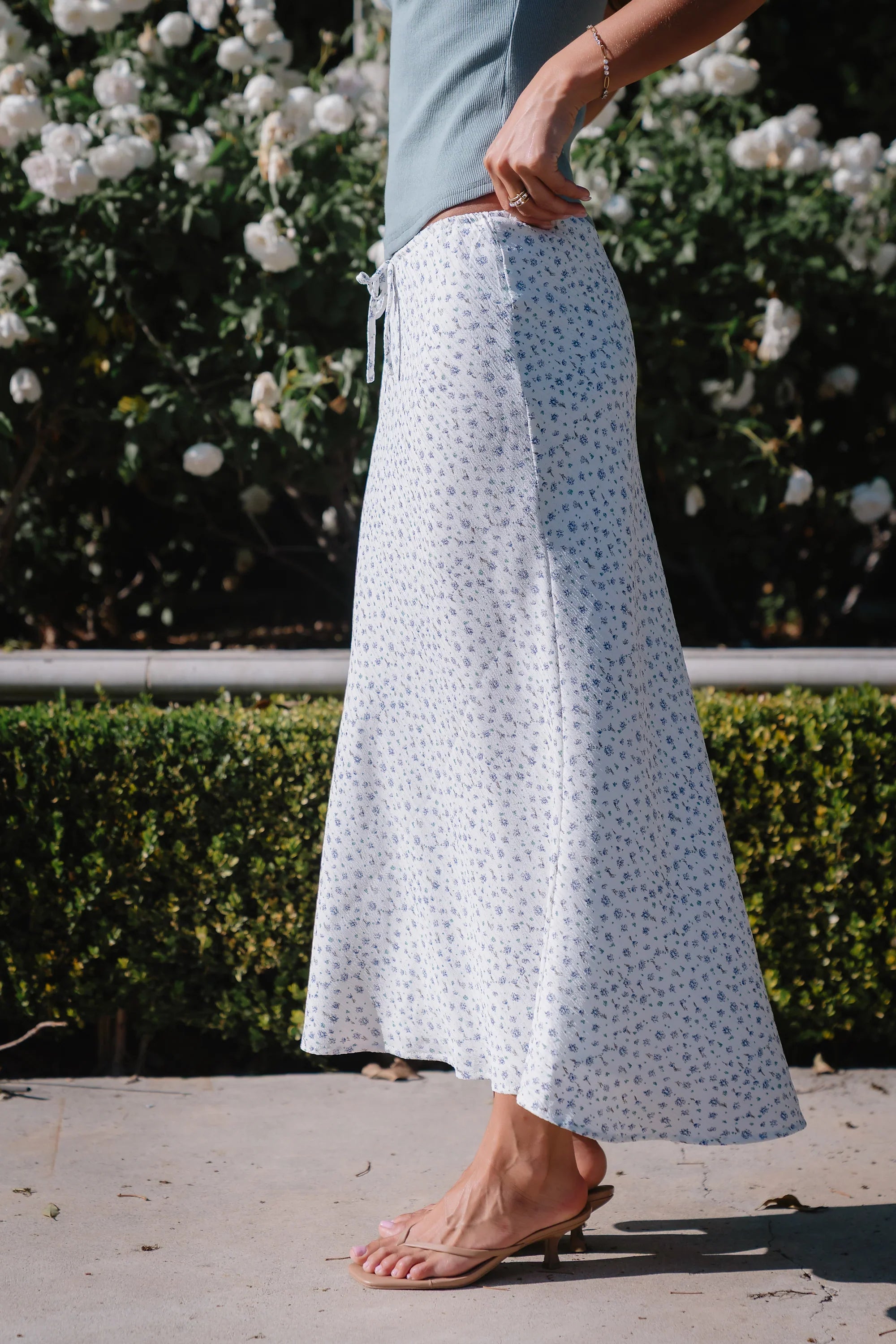 Moxie Floral Maxi Skirt in Off White