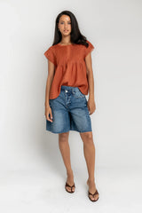 Cambree Pleated Blouse in Terracotta