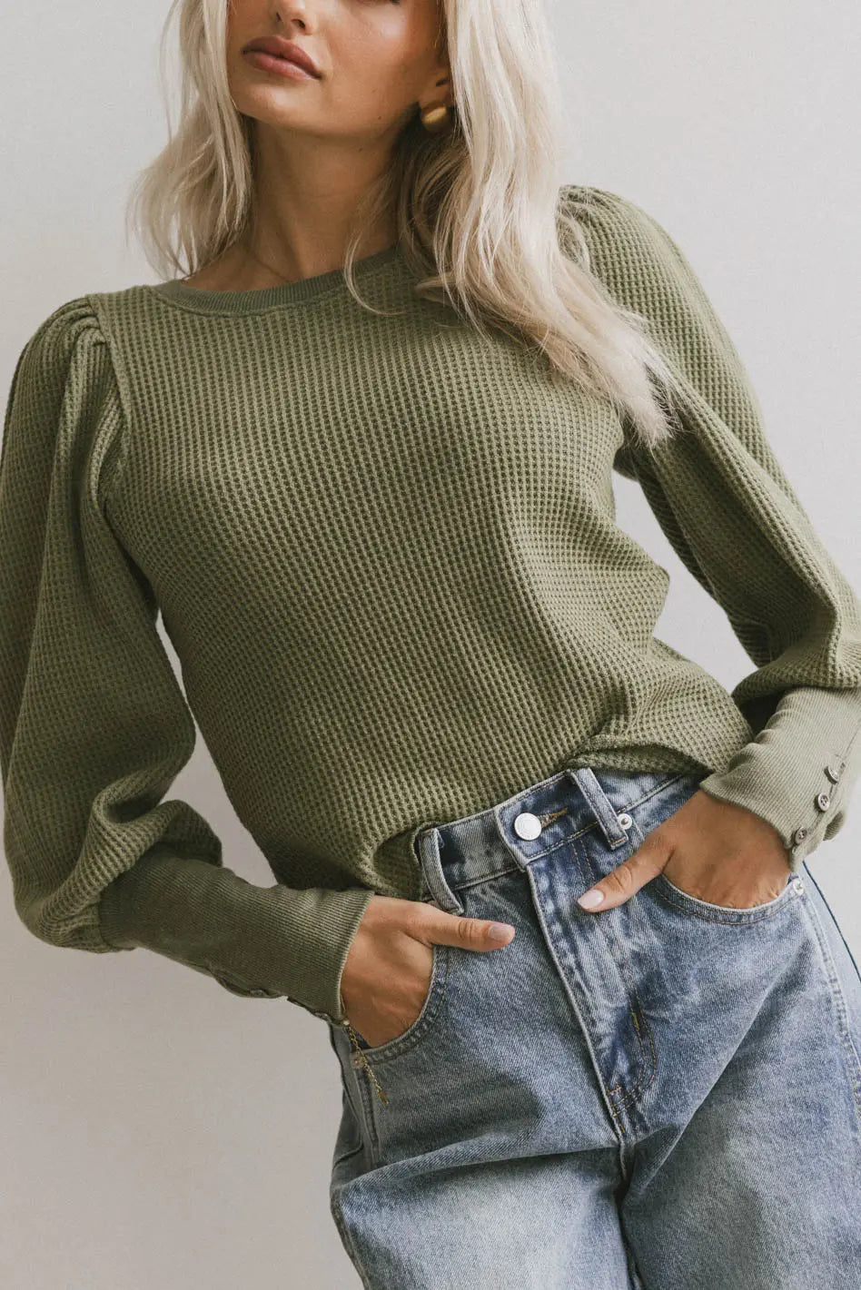 Lettie Waffle Knit Top in Olive FINAL SALE