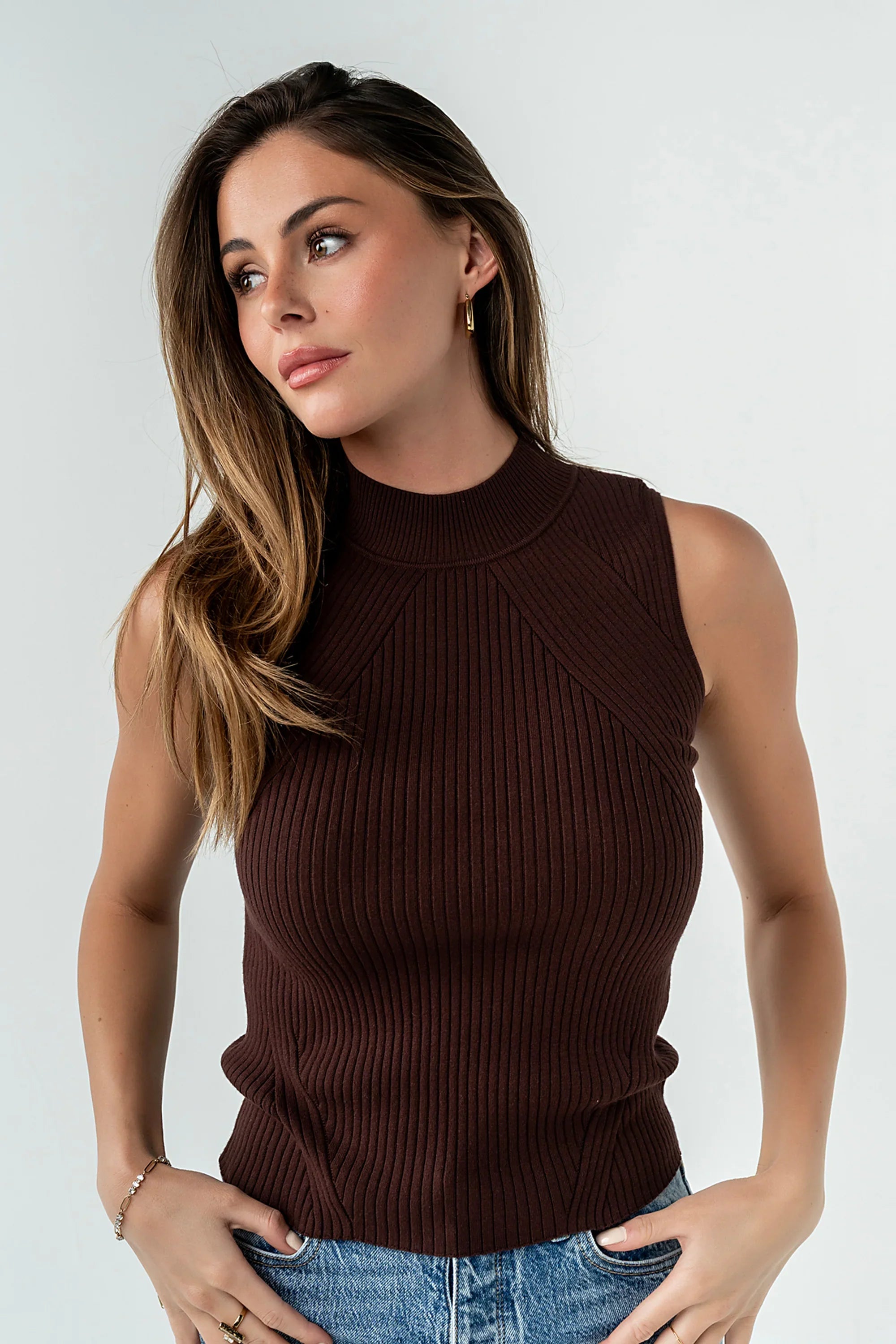 Rika Ribbed Top in Brown