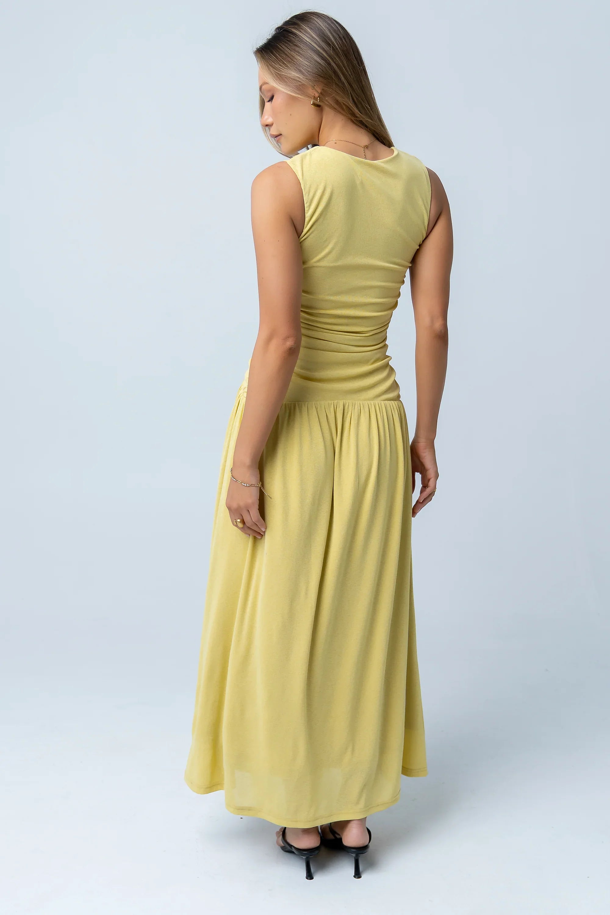 Kandi Ruched Maxi Dress in Yellow