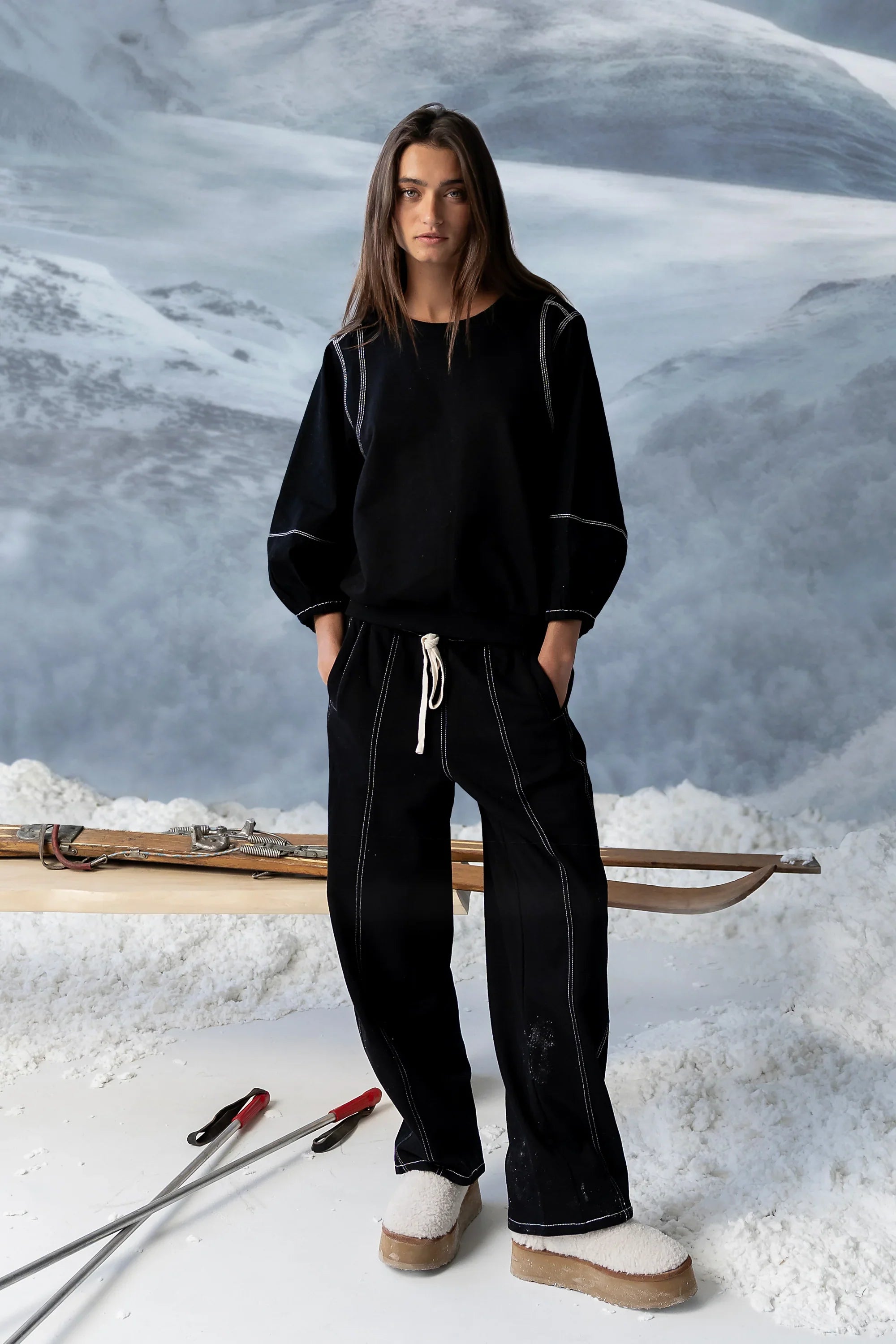 Malinda Mixed Media Baggy Pants in Black FINAL SALE