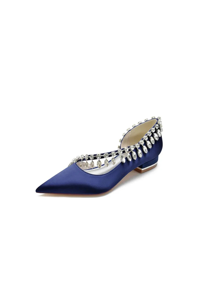Rhinestone Beaded Pointed Toe Kitten Heels