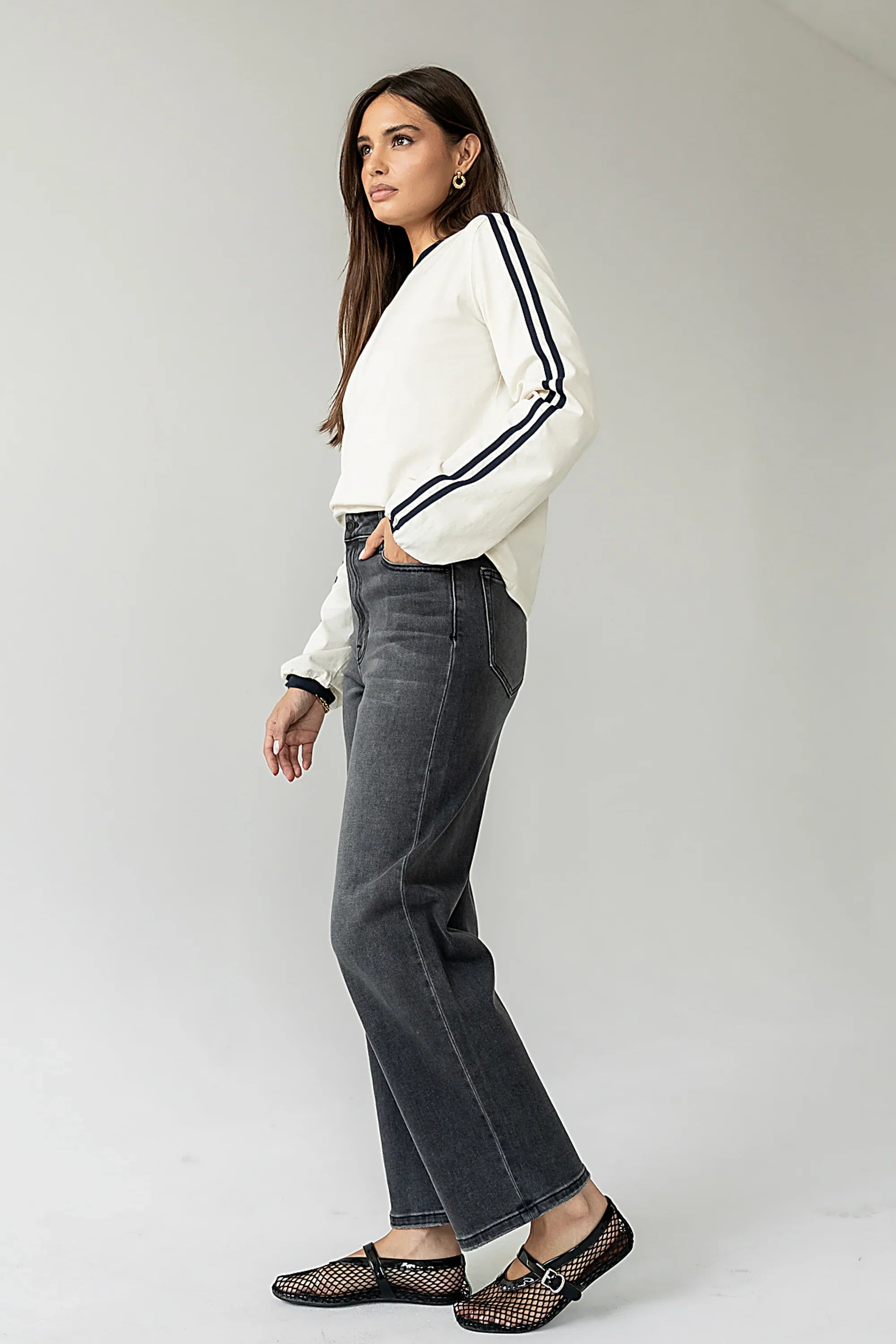 Romy Striped Top in Bone